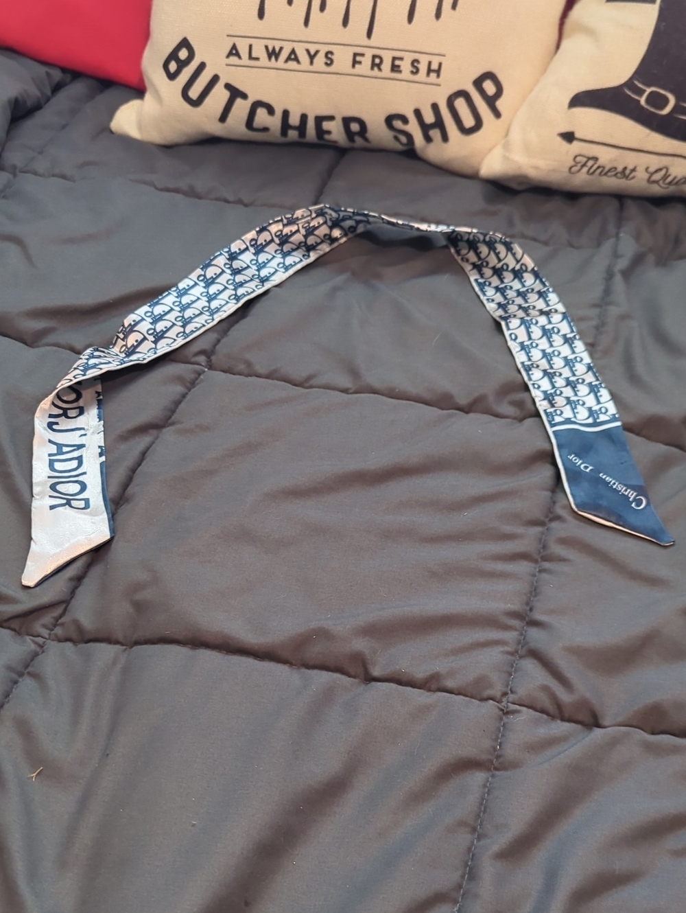 Dior Navy and White Signature Twilly Scarf